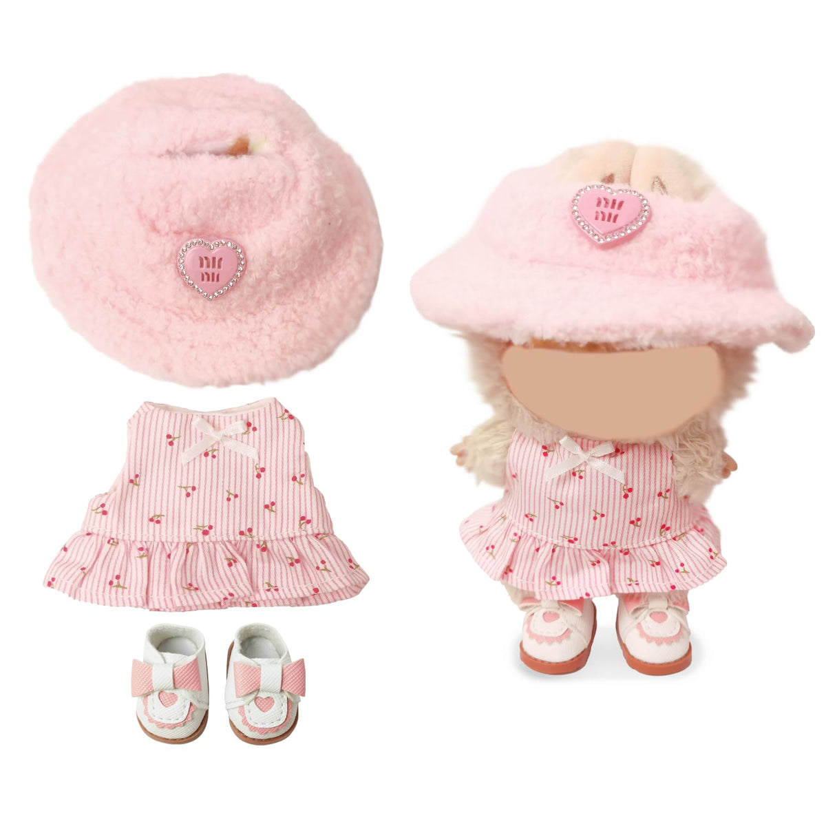 NEOVISTA Cherry Picnic Dress Set for LABUBU Doll – 3-Piece Pastoral Outfit (17cm)