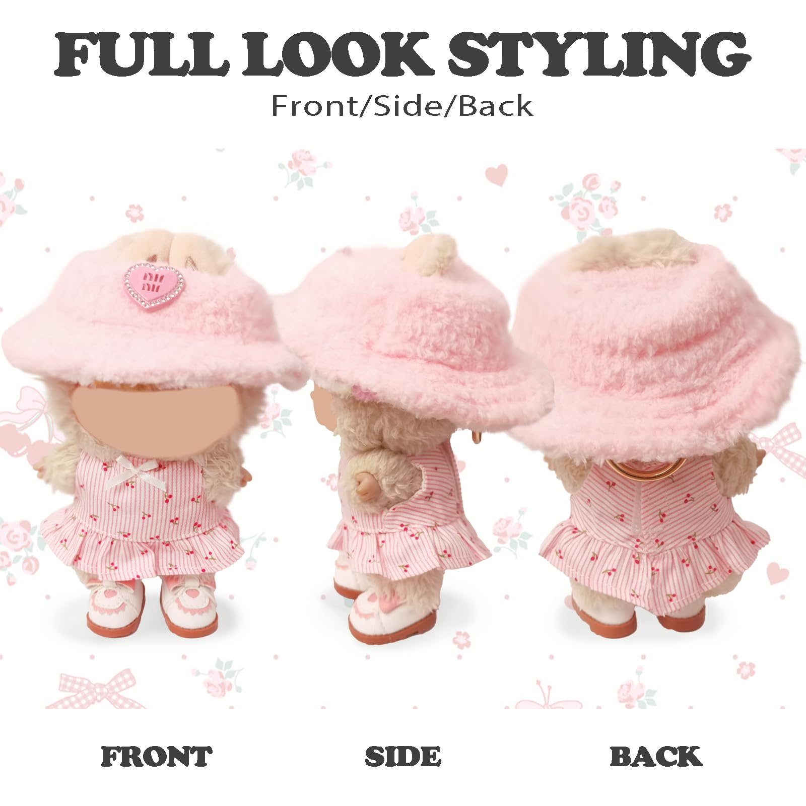 NEOVISTA Cherry Picnic Dress Set for LABUBU Doll – 3-Piece Pastoral Outfit (17cm)