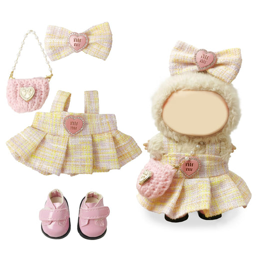 NEOVISTA Labubu blush tweed dress for daily styling on 17 cm dolls.