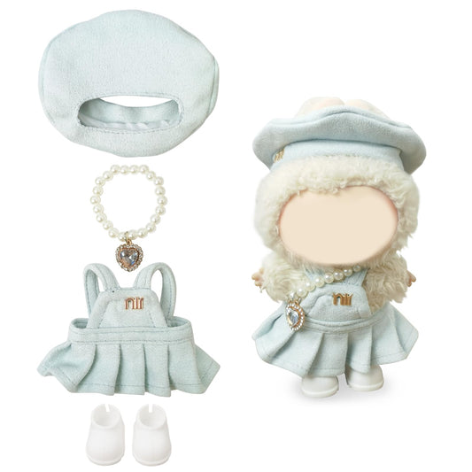 NEOVISTA Paris Mint Frost dress on 17cm LABUBU doll for campus-chic display.