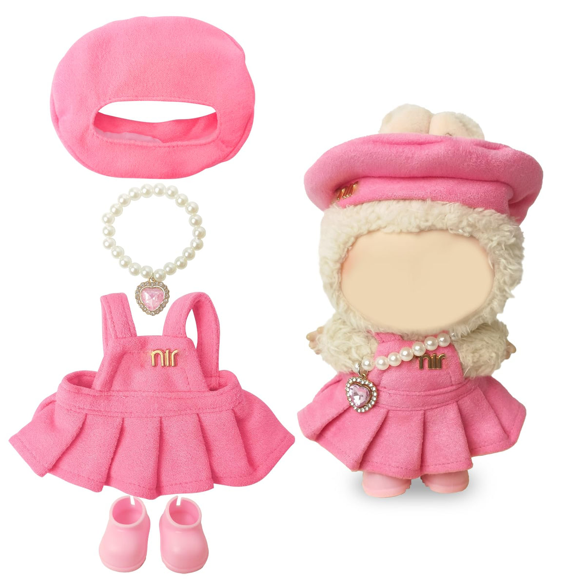 NEOVISTA Rosy Macaron blue-white tweed dress with bow enhances doll display and photography