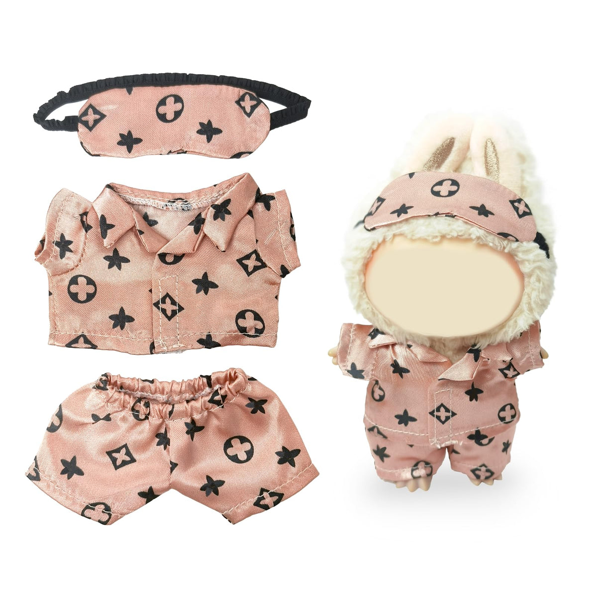 NEOVISTA Rosy Sleepwear shirt for 17cm Labubu dolls, cozy bedtime styling