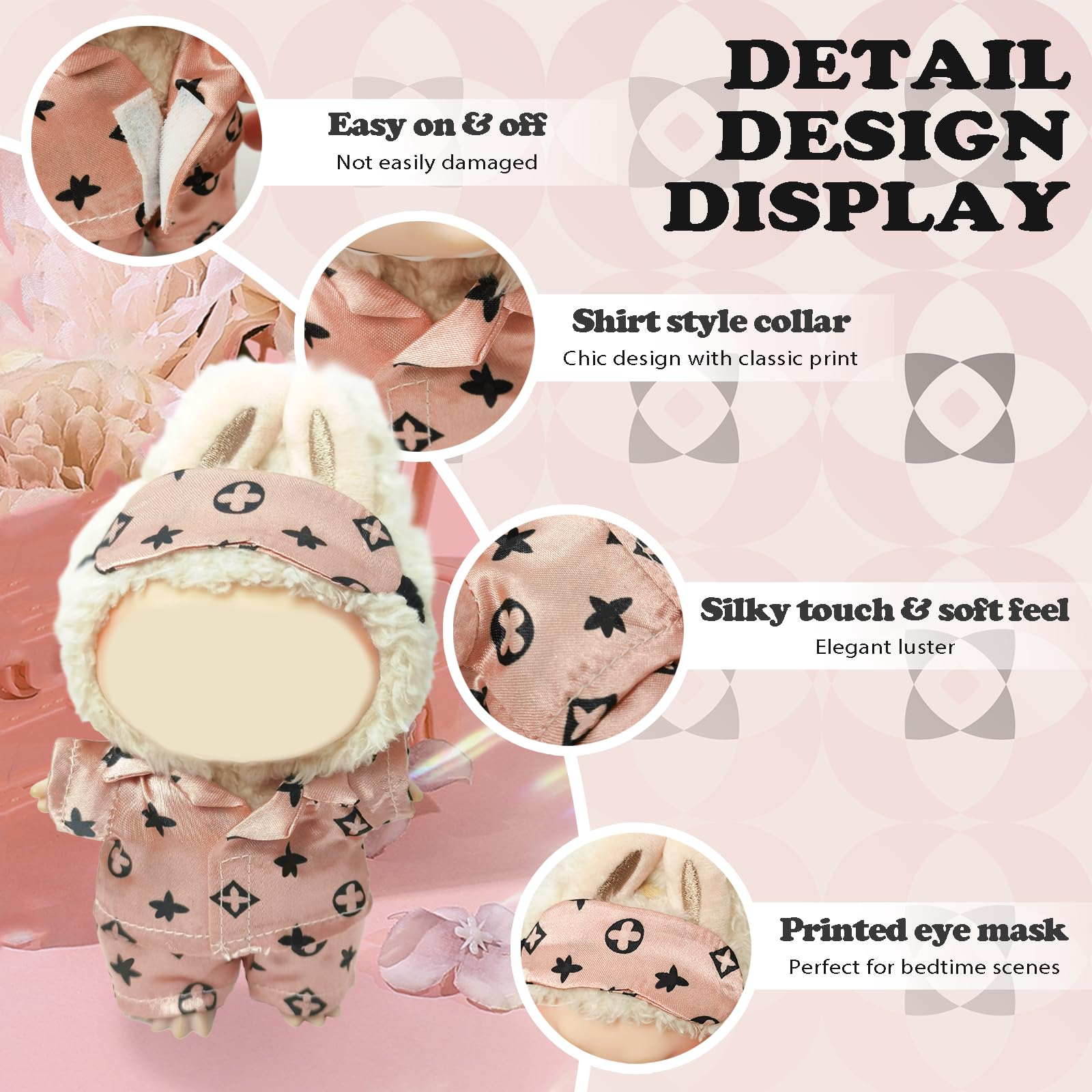 Glossy satin fabric from NEOVISTA Rosy Sleepwear set for Labubu dolls
