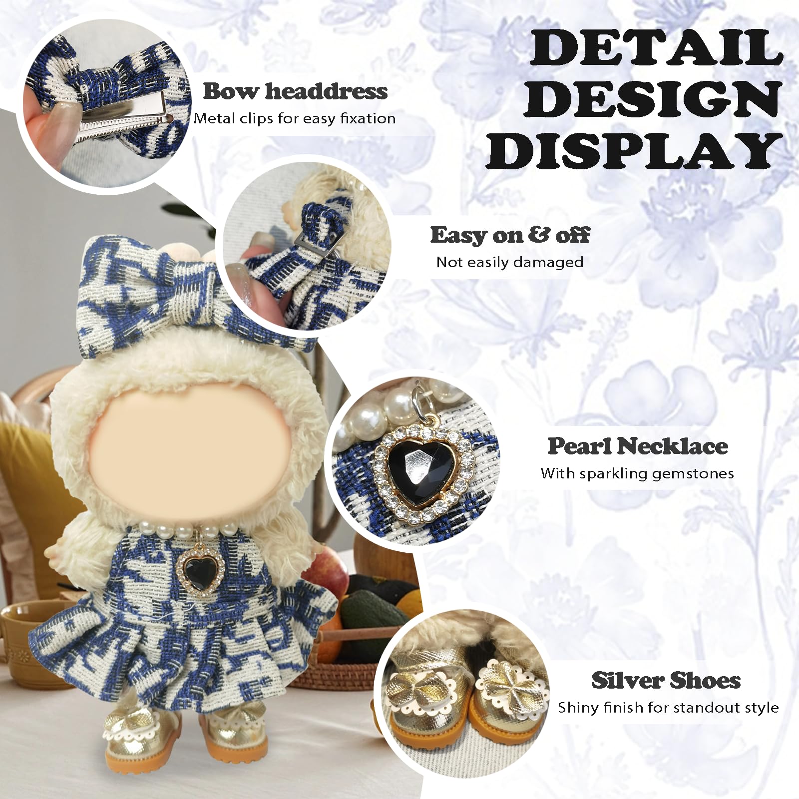 NEOVISTA Skyline Elegance silver-toned shoes completing a sleek Labubu doll look