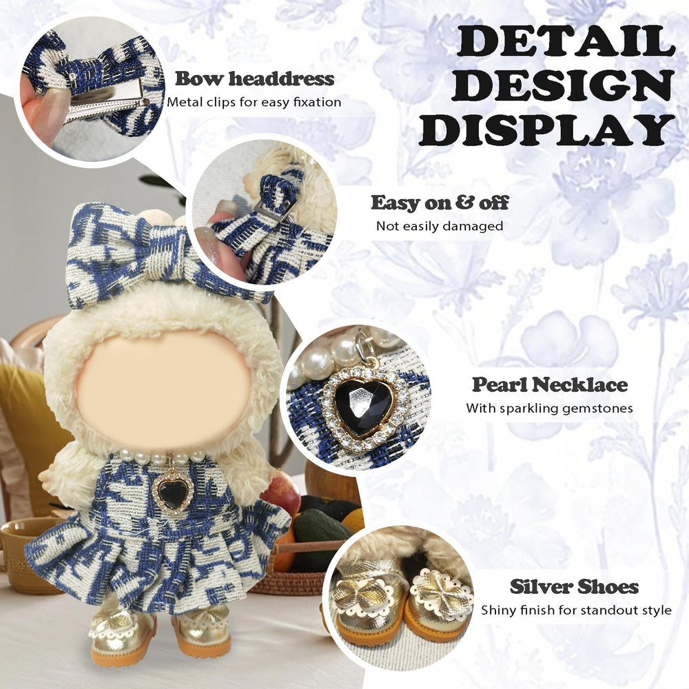 NEOVISTA Skyline Elegance silver-toned shoes completing a sleek Labubu doll look