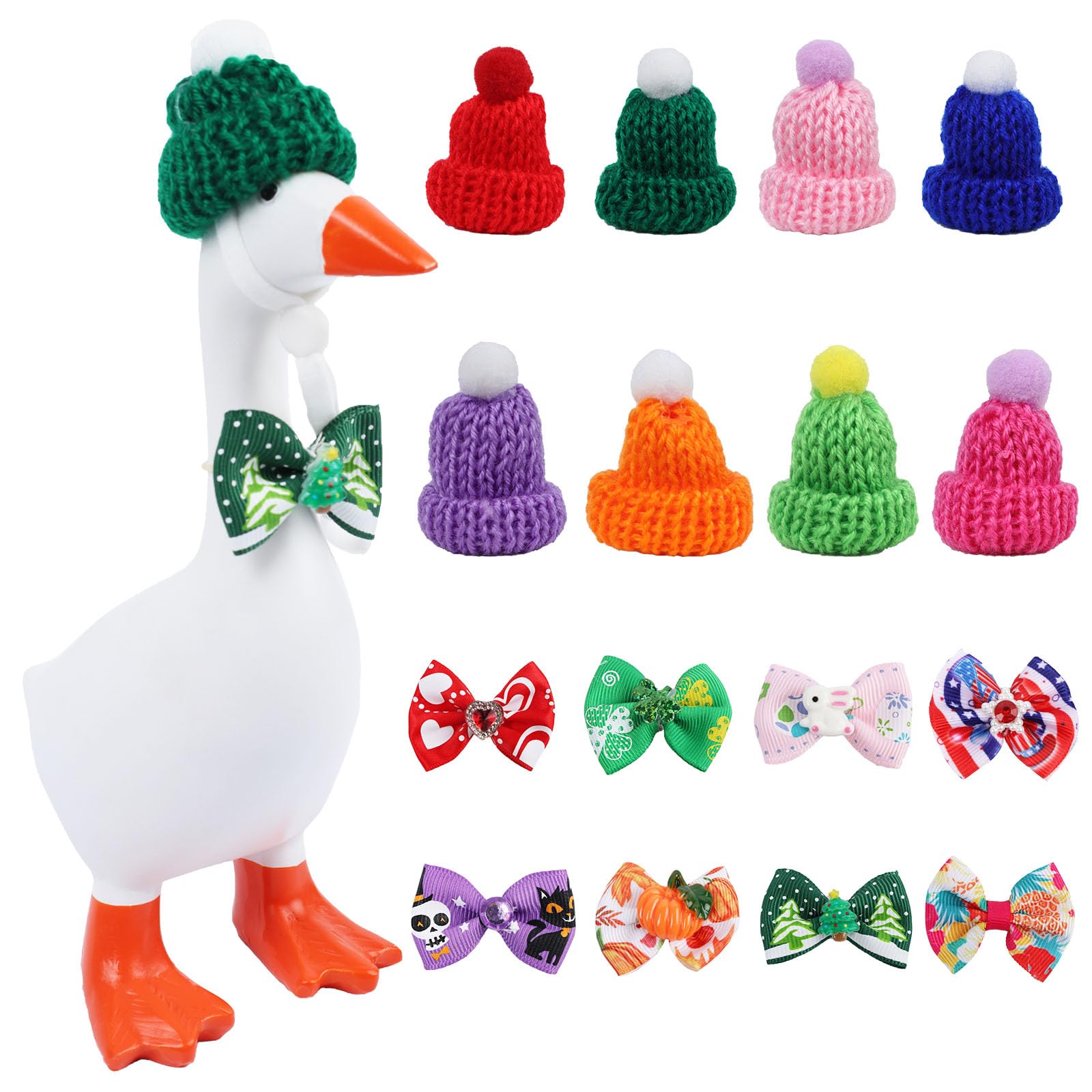 Neowedding desk goose hats collection showcases seasonal knit hats for 7-inch geese to brighten desks.