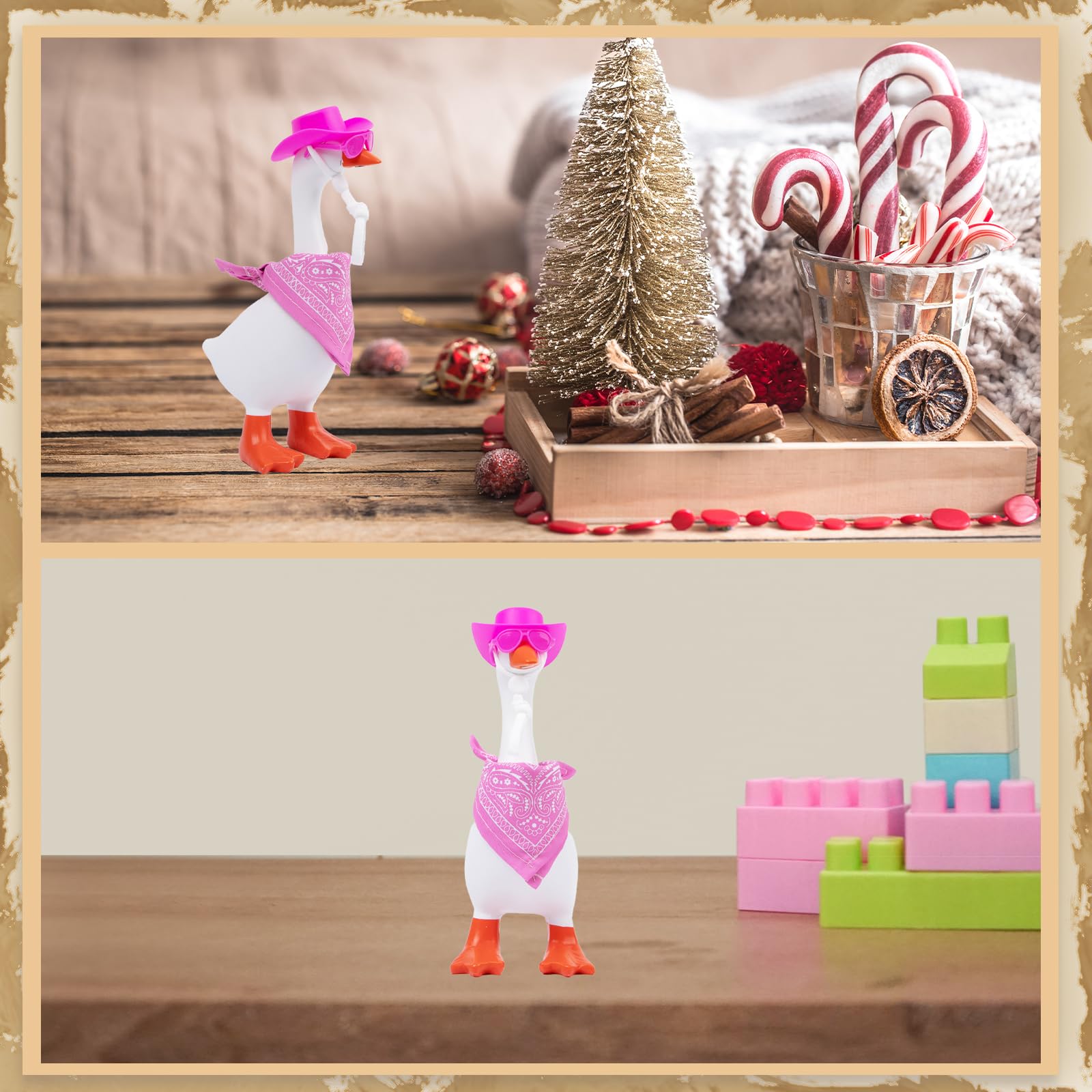 Neowedding pink sunglasses paired with desk goose outfit for playful photo props