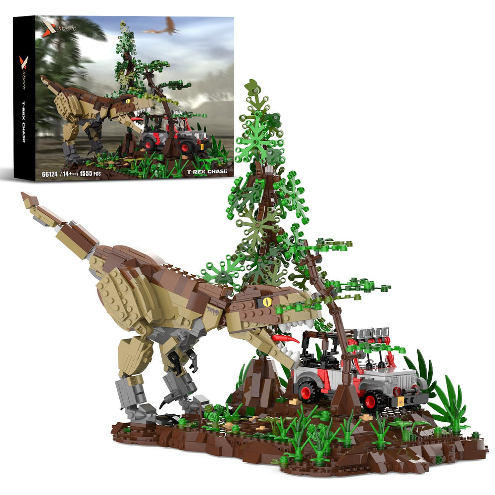 NERCISU Dinosaur Park World chase scene featuring poseable T-Rex for imaginative play