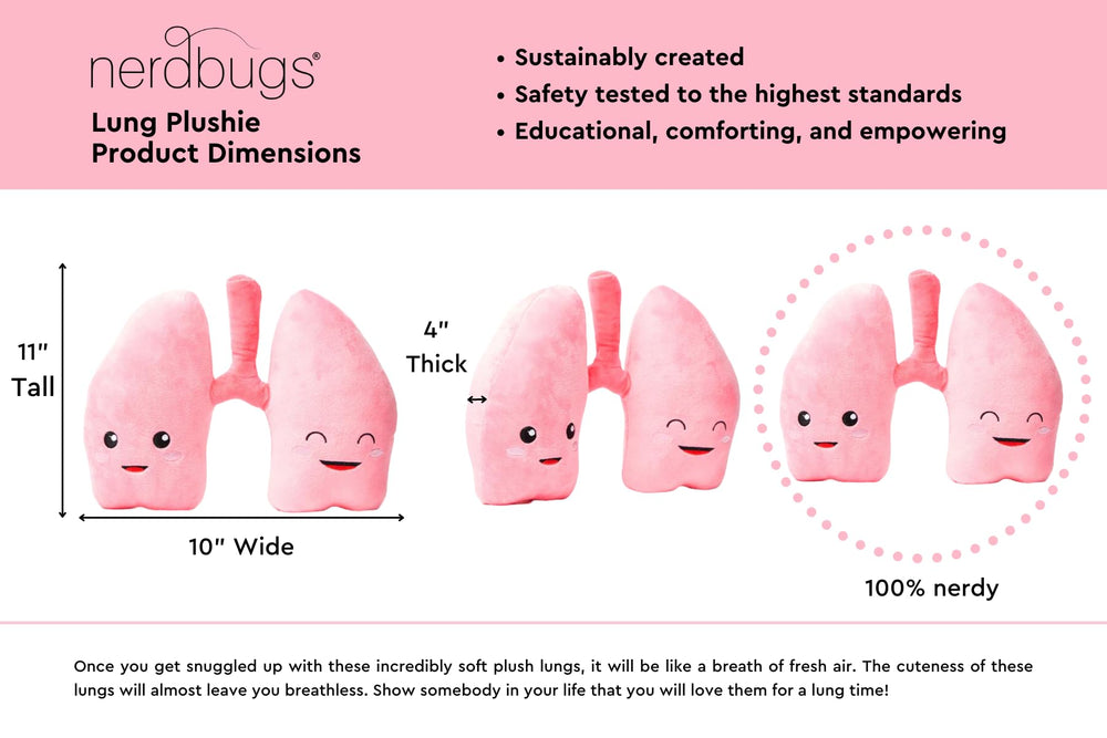 Nerdbugs Lung Plush in a hugging pose for emotional support and cozy snuggles.