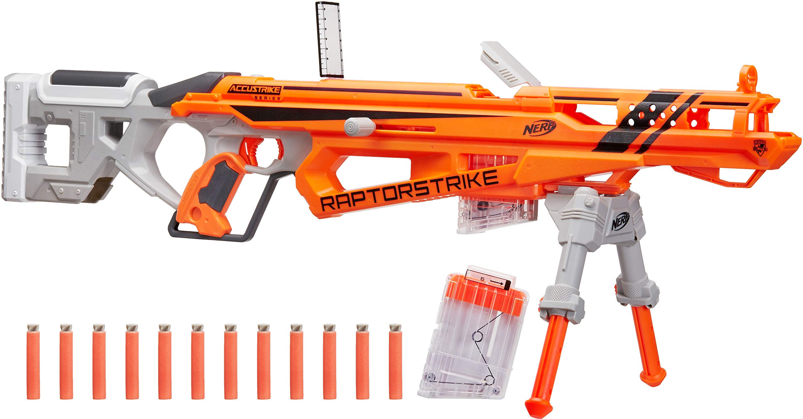 Nerf AccuStrike RaptorStrike blaster with bolt-action for precise dart shots.