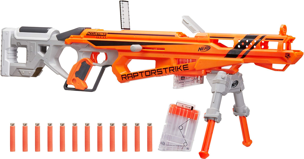 Nerf AccuStrike RaptorStrike blaster with bolt-action for precise dart shots.