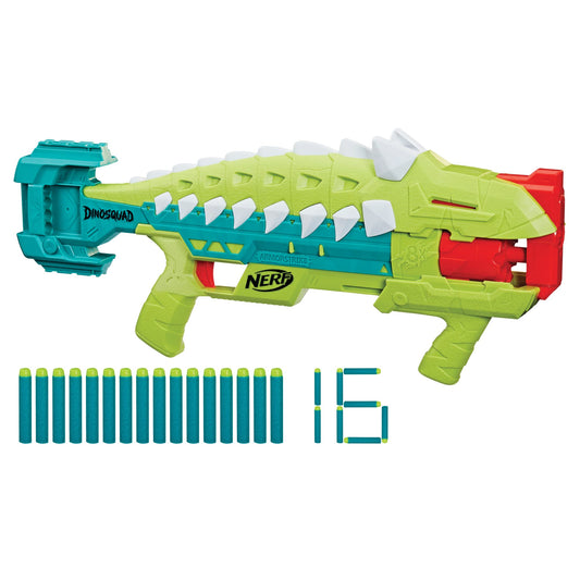 Nerf DinoSquad Armorstrike blaster with Ankylosaurus-inspired dinosaur design for imaginative play
