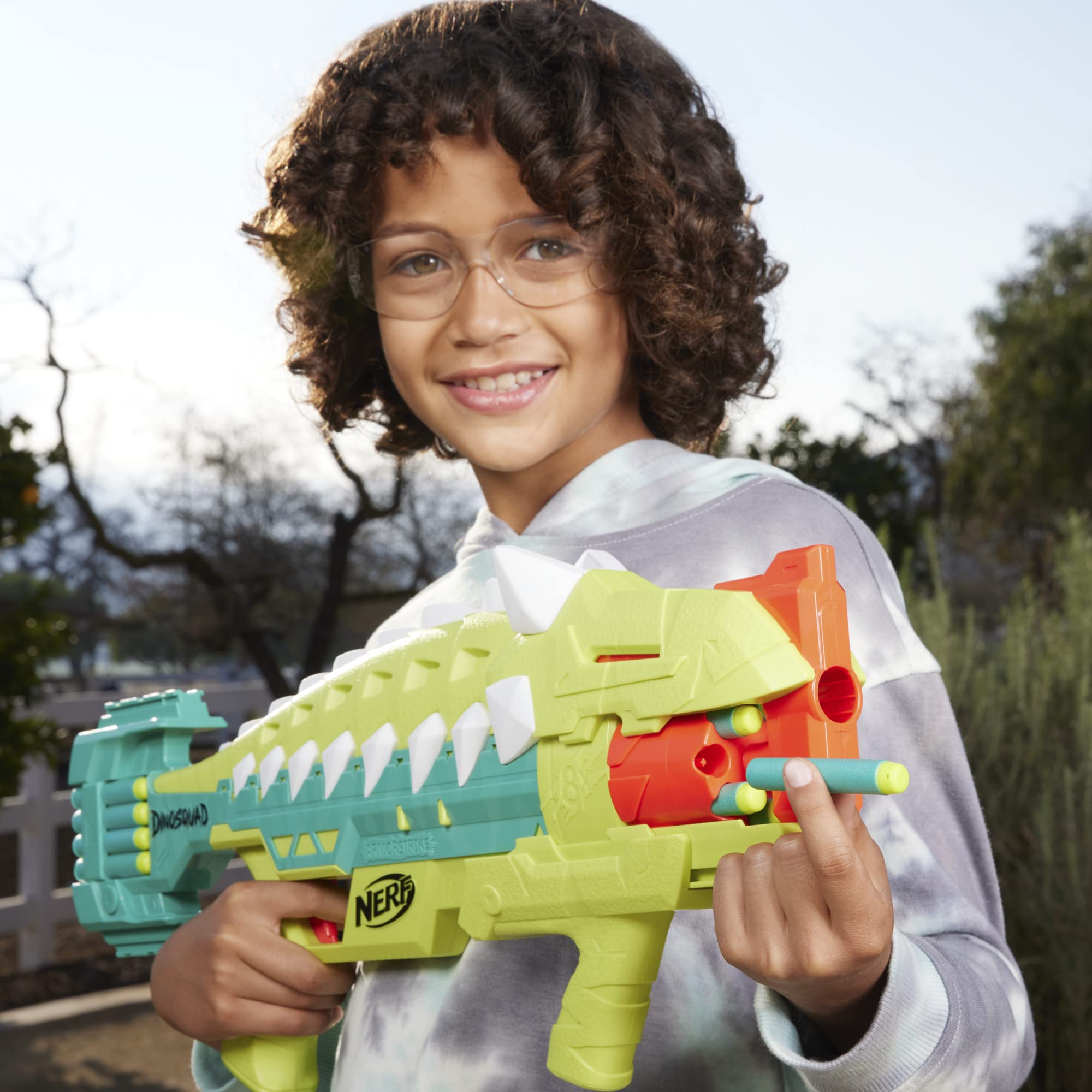 Nerf DinoSquad Armorstrike pump-action priming for stable aiming