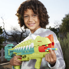 Nerf DinoSquad Armorstrike pump-action priming for stable aiming