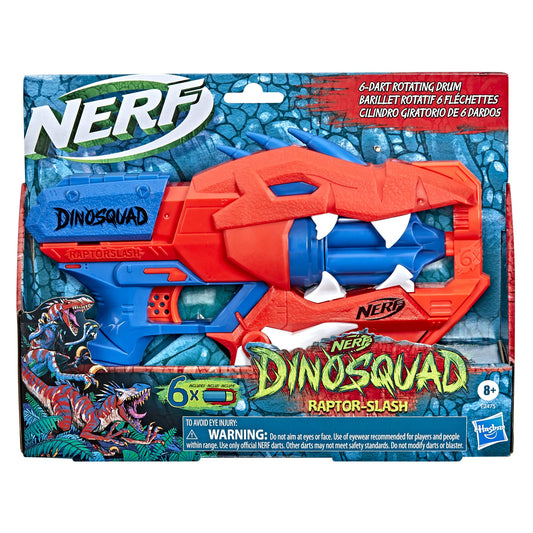 Nerf DinoSquad Raptor-Slash 6-dart drum in action for rapid-fire play