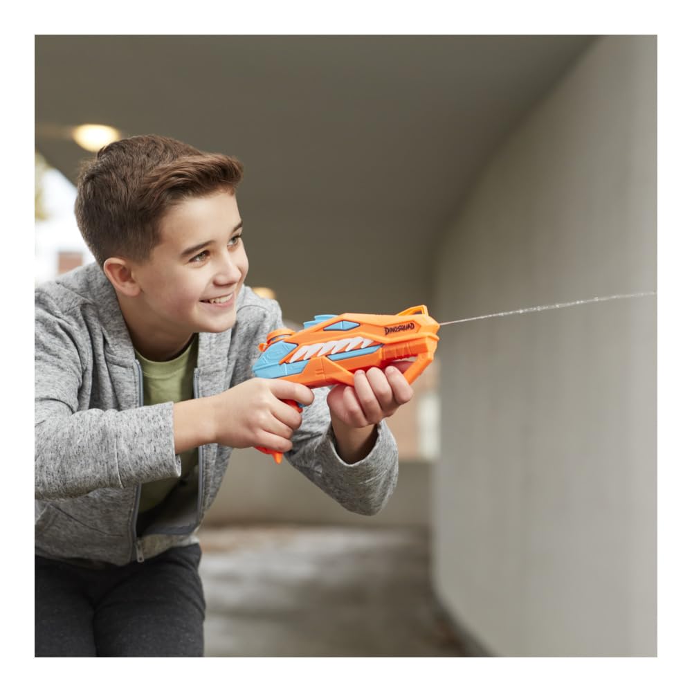 Nerf Dinosquad Raptor-Surge vibrant dinosaur design for kid-friendly summer play.
