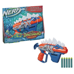 Nerf DinoSquad Stego-Smash blaster outdoor-play scene supports active family fun.