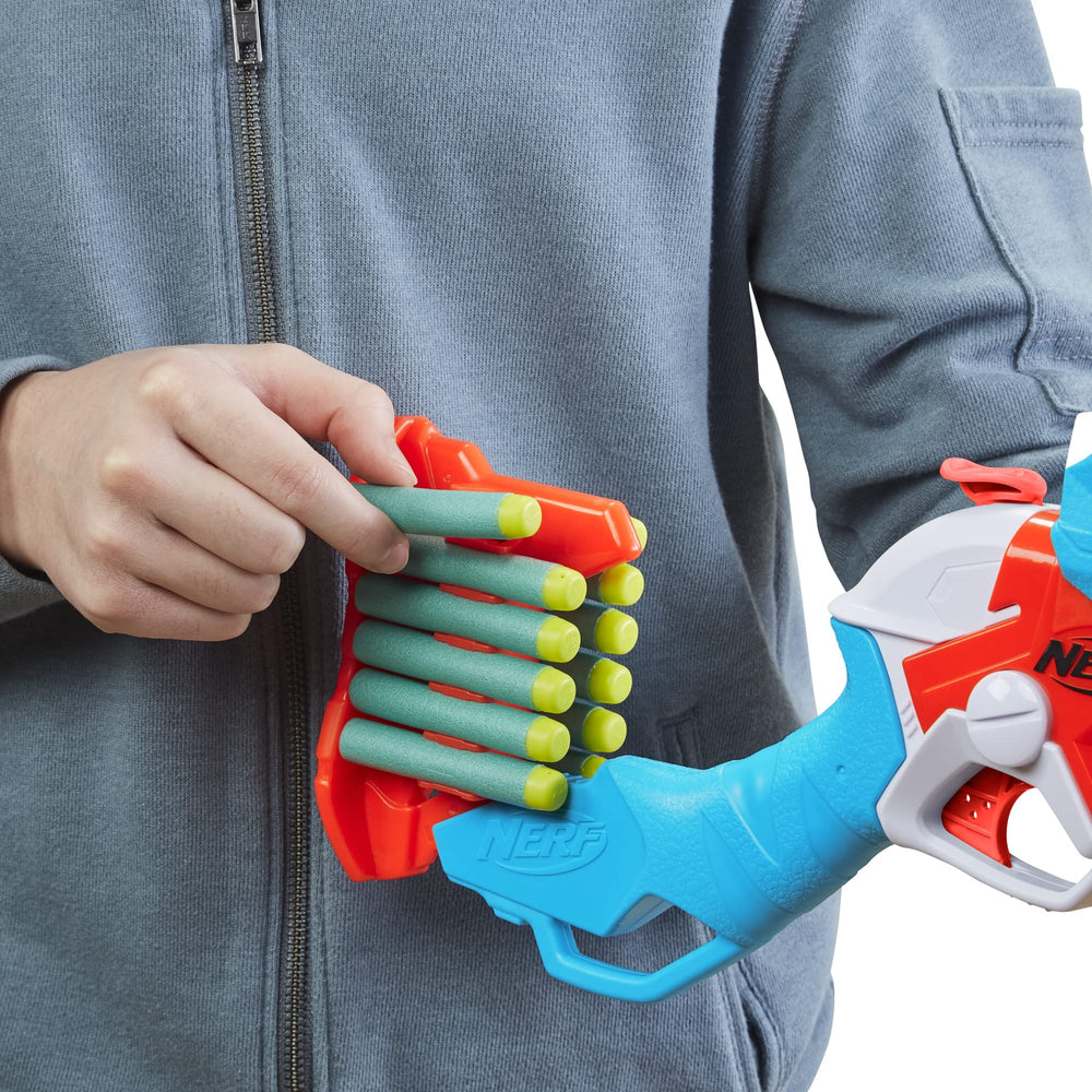 Nerf DinoSquad Tricera-Blast barrel-closed ready-to-fire after loading.