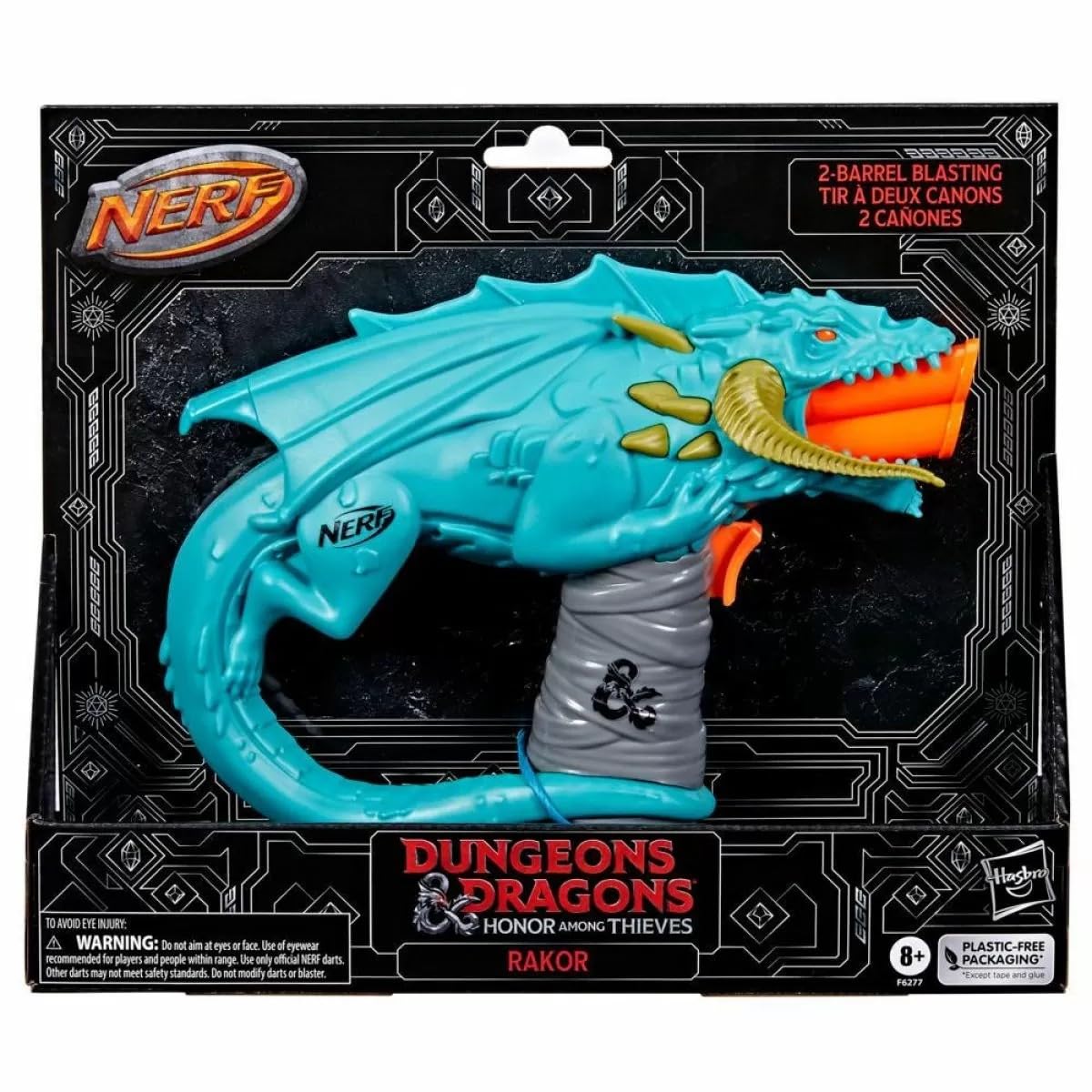 Nerf Dungeons & Dragons Rakor blaster front view ready for outdoor action