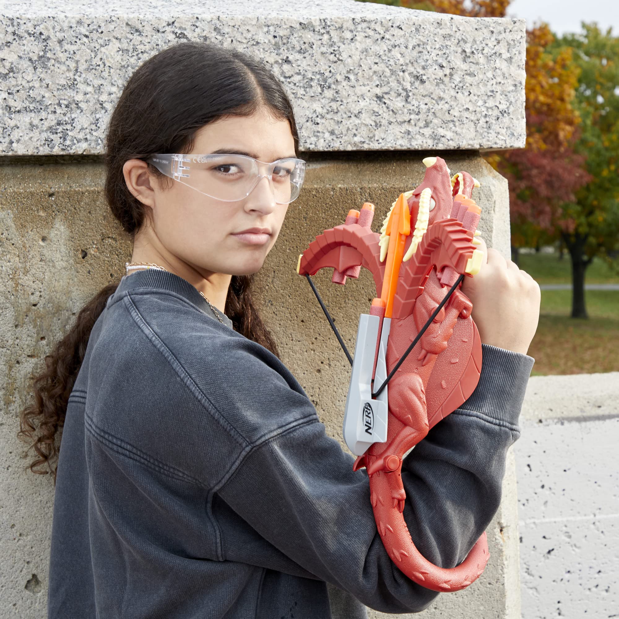 Nerf crossbow tail wrap-around-arm design enhances flexible play.