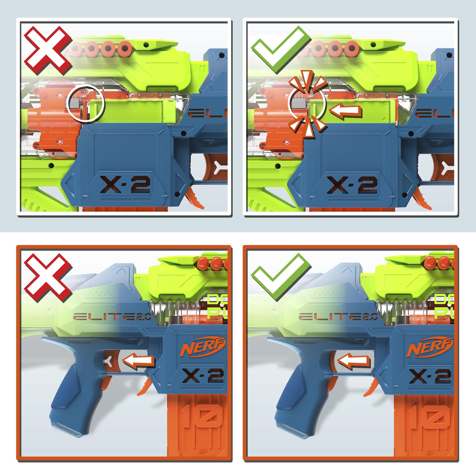 Nerf Elite 2.0 Double Punch action with darts ready to fire