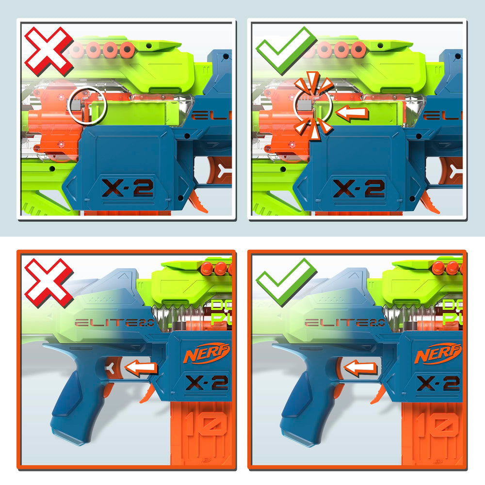 Nerf Elite 2.0 Double Punch action with darts ready to fire