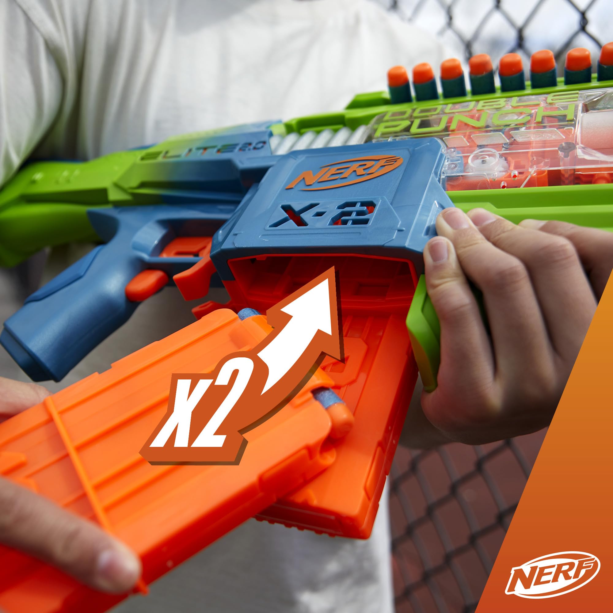 Nerf Elite 2.0 Double Punch blaster side profile showing compact design