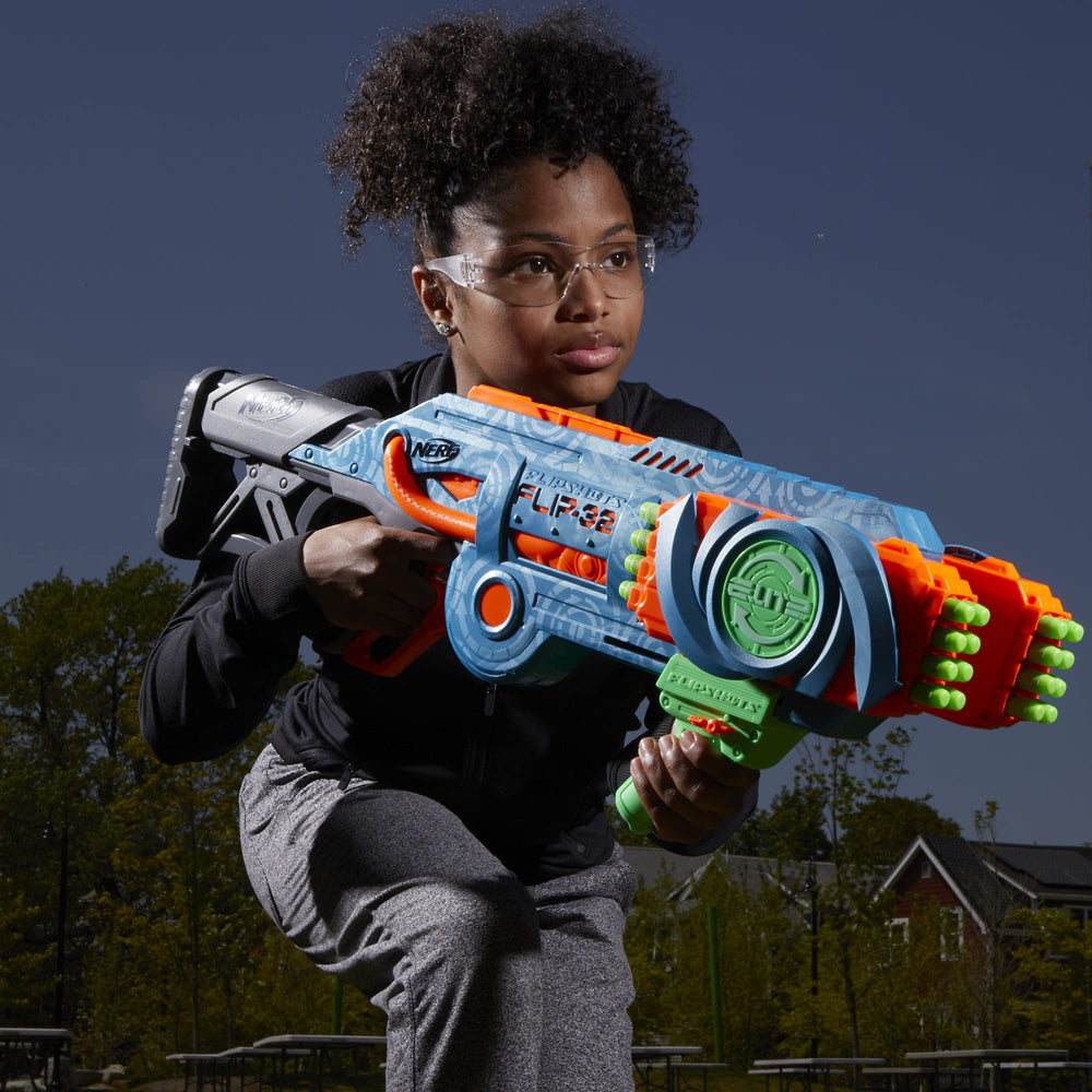 Nerf Elite 2.0 Flipshots ergonomic handle in action during outdoor play