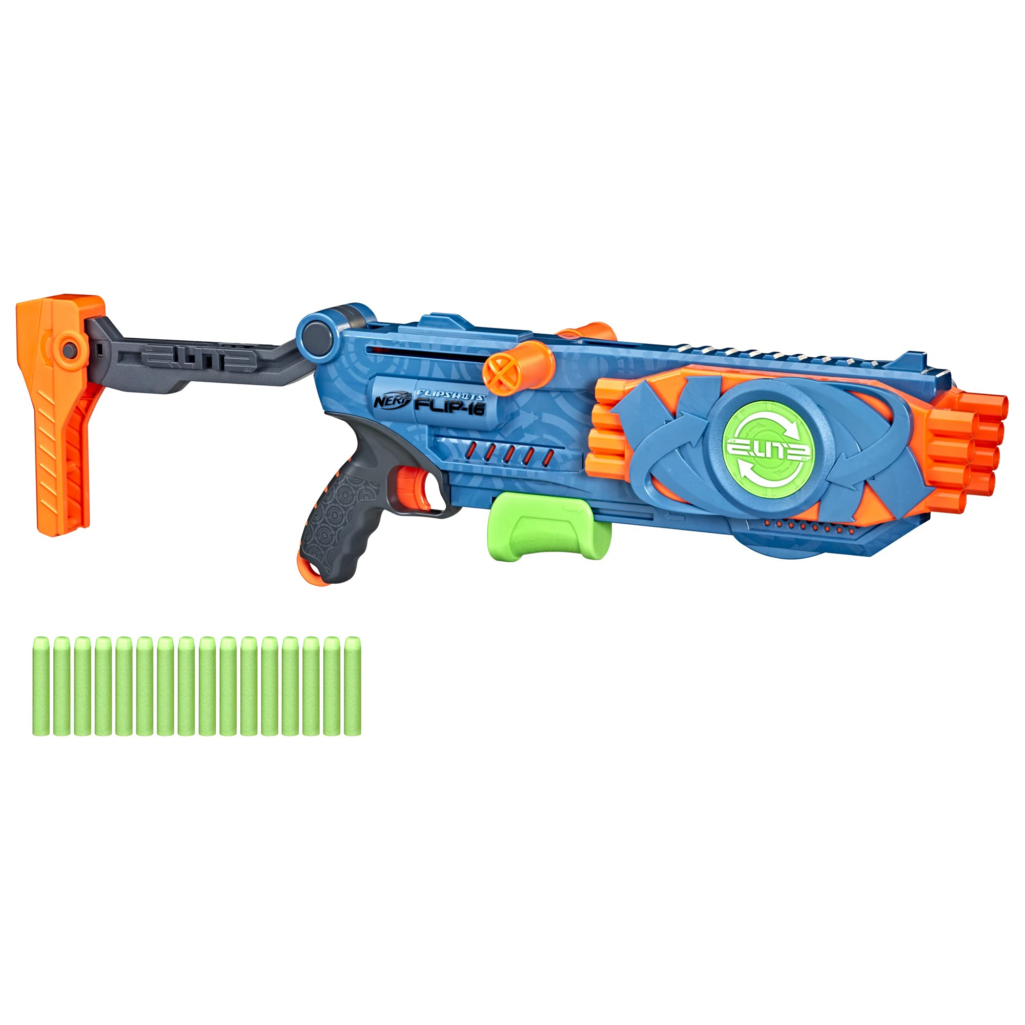 Nerf Elite 2.0 Flipshots front view shows eight forward barrels ready to fire