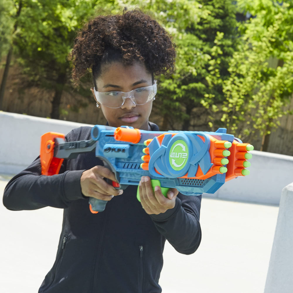 Nerf Elite 2.0 Flipshots stock folded into sight for aiming