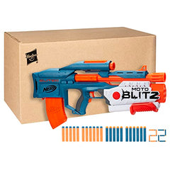 Nerf Elite 2.0 Motoblitz airblitz mode blasts six darts at once outdoors.