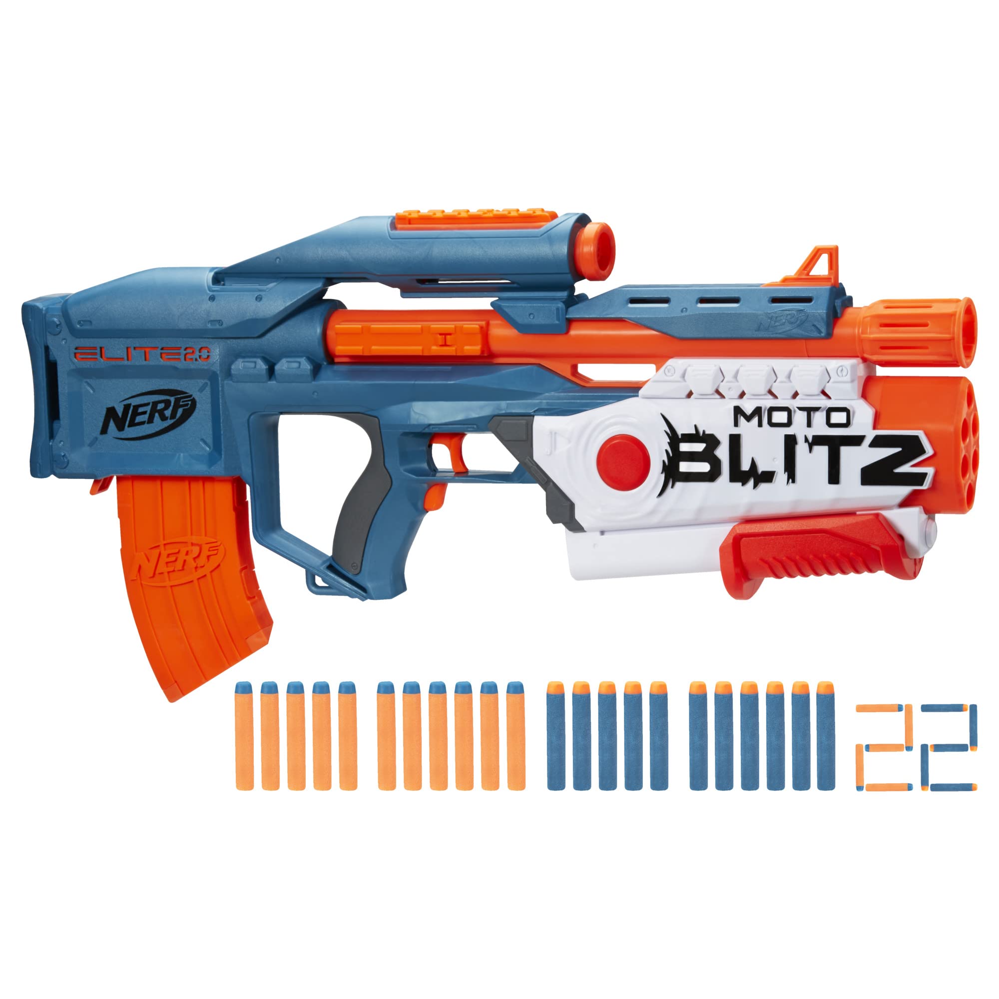 Nerf Elite 2.0 Motoblitz blaster with scope for precise outdoor battles.