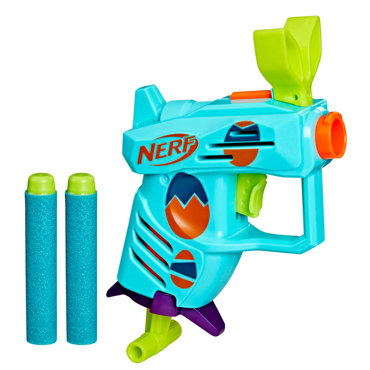 Nerf Elite 2.0 Egg Hunt Blaster front view for safe indoor and outdoor play.