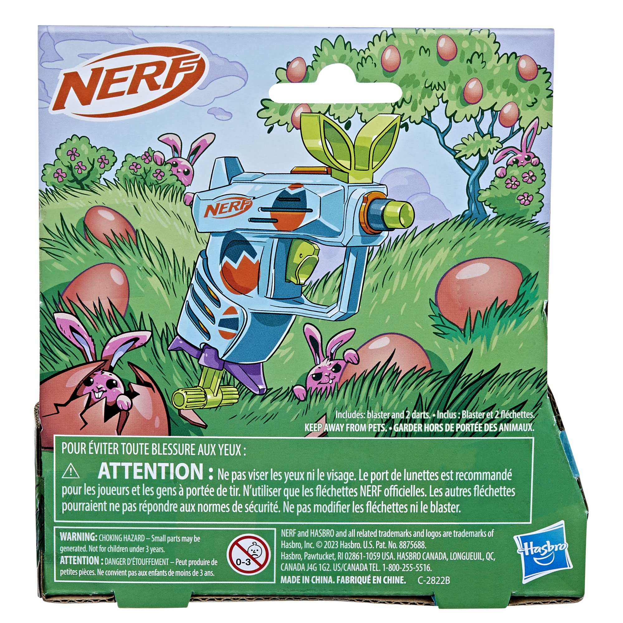 Nerf Elite 2.0 Egg Hunt Blaster in spring-colored action, kids playing outdoors.