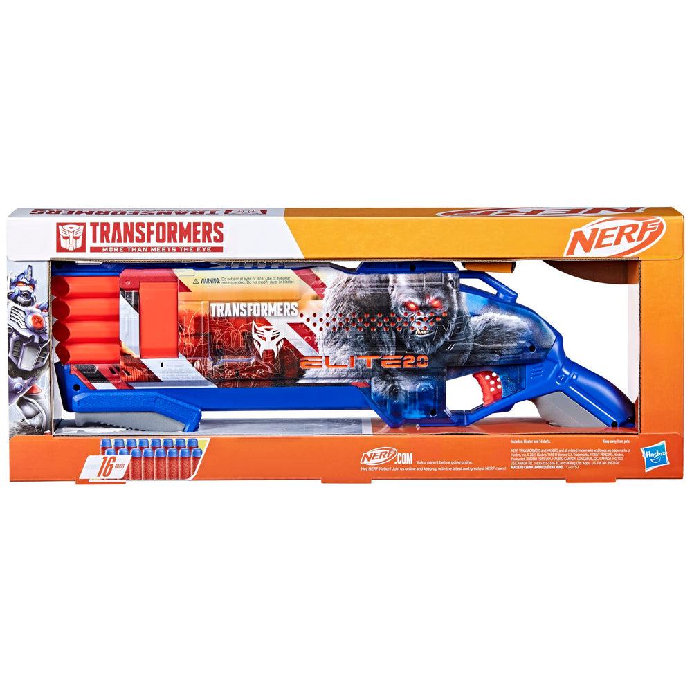 Nerf Elite 16-count darts pack shown with blaster compatibility
