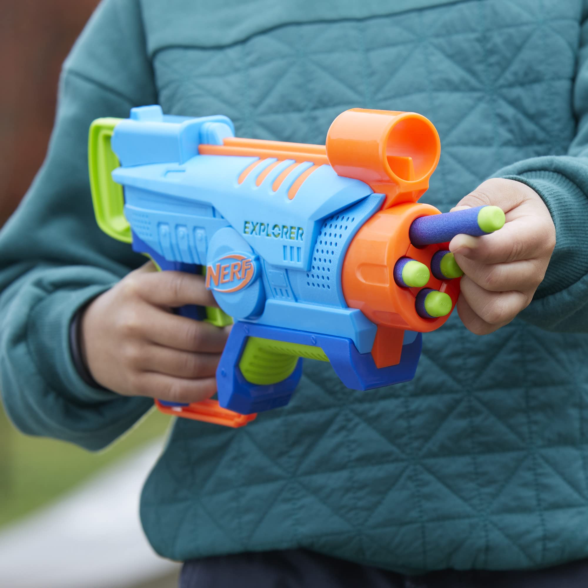 Nerf Elite Junior Explorer 4-dart blast in action for quick rounds