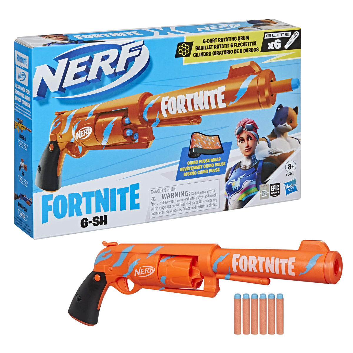 Nerf Fortnite 6-SH blaster with camo wrap for immersive play.