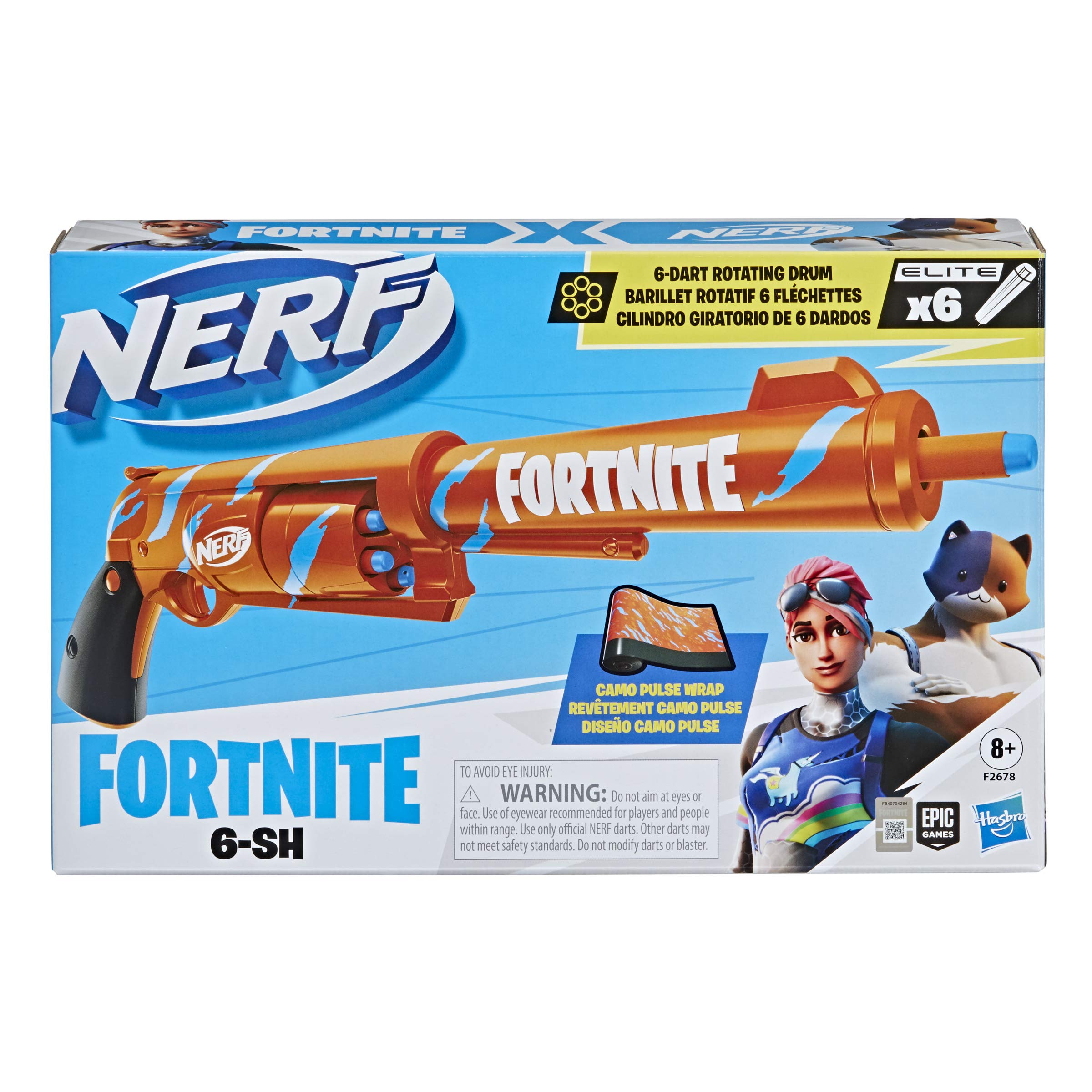 Nerf Fortnite 6-SH rotating drum stores six elite darts.