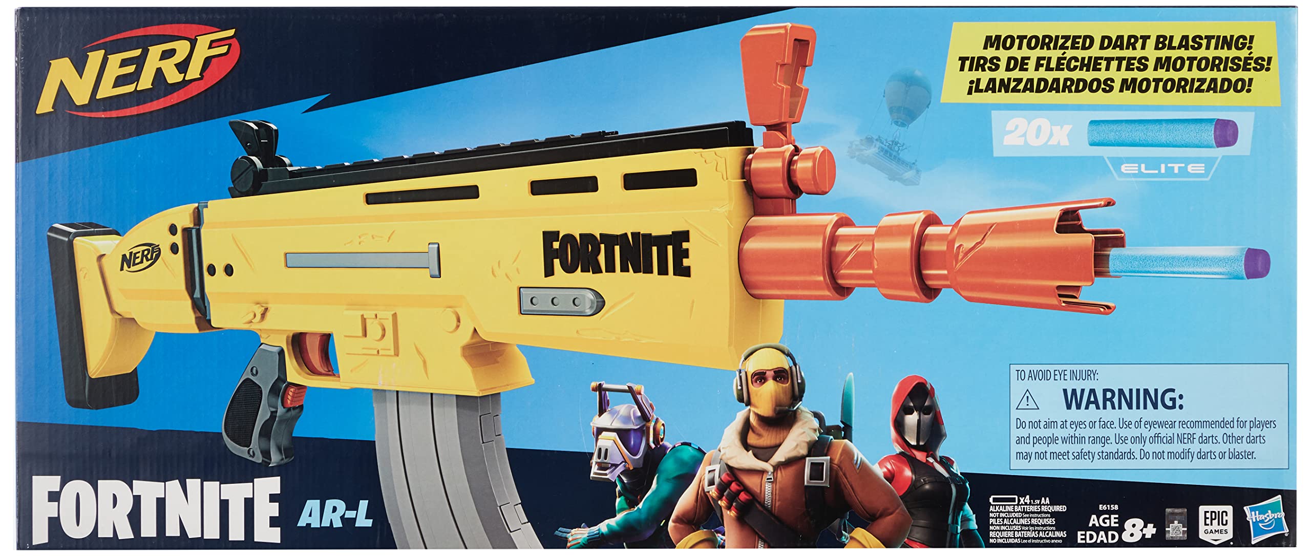 Nerf Fortnite AR-L blaster flip-up sights for precise aiming during play