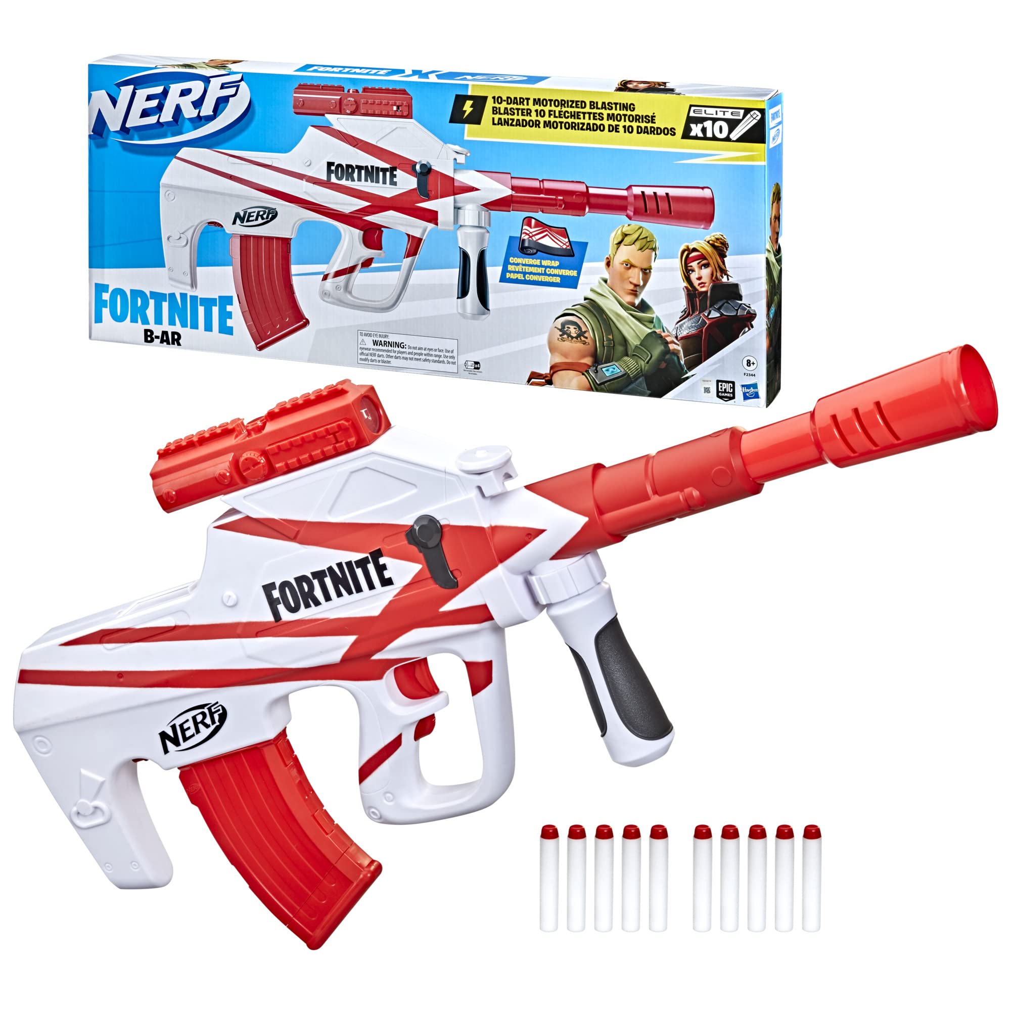 Nerf Fortnite B-AR removable 10-dart clip enables quick reloads during games