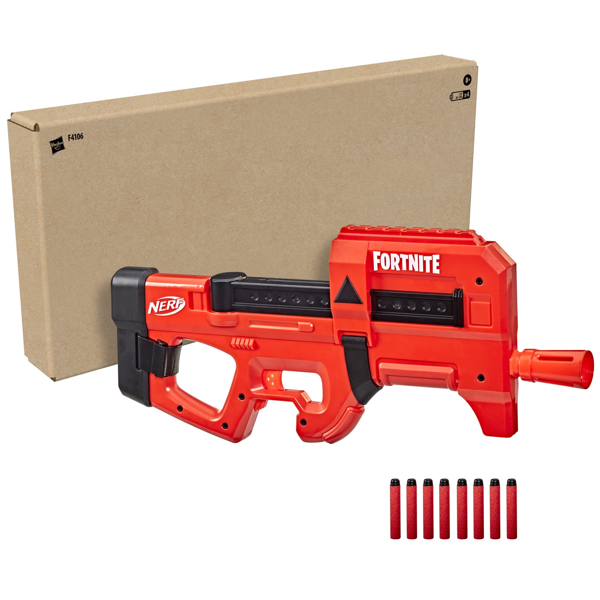 Motorized blasting action of Nerf Fortnite Compact SMG powering up to fire darts