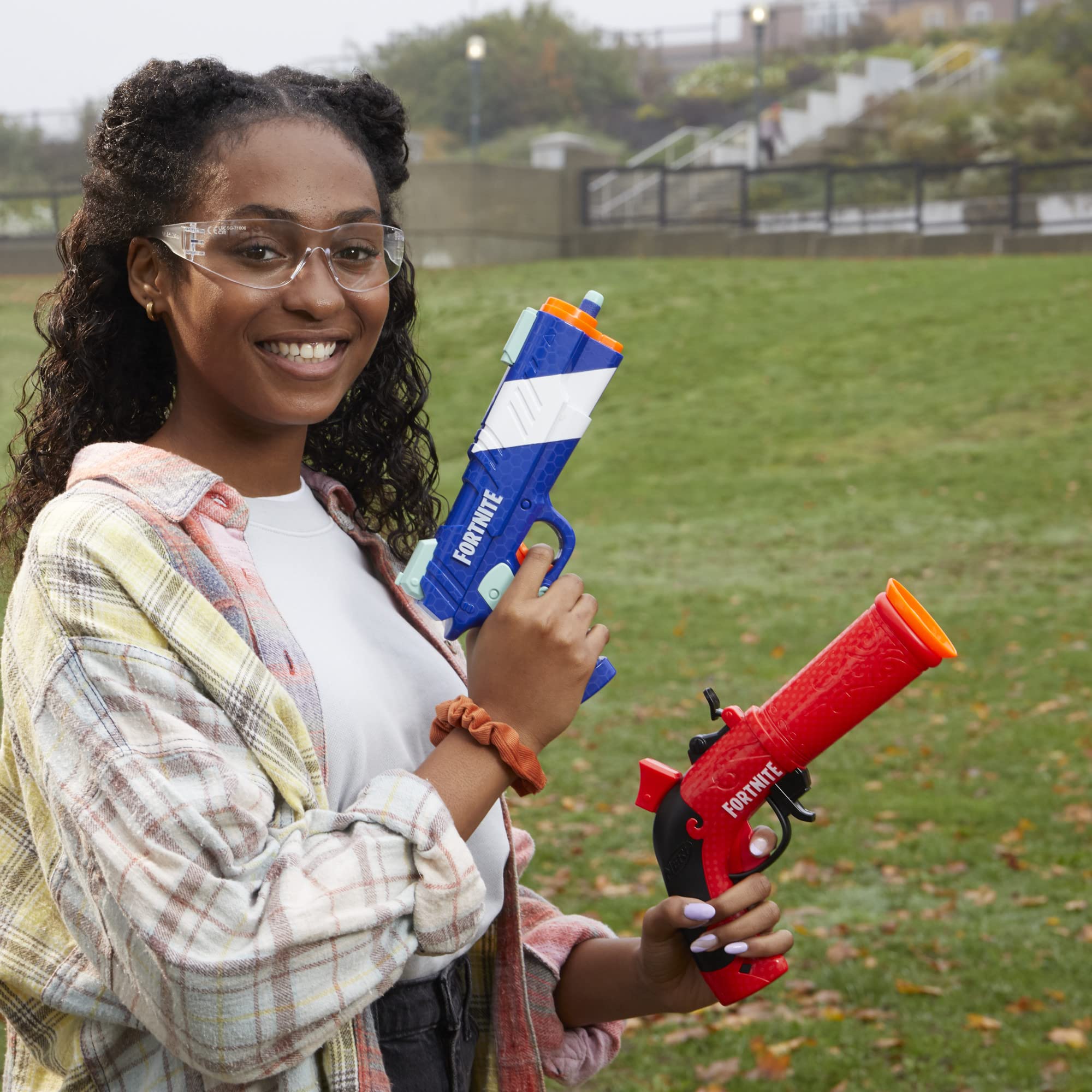 Nerf Fortnite dual pack front view, compact two-blaster setup for quick skirmishes.