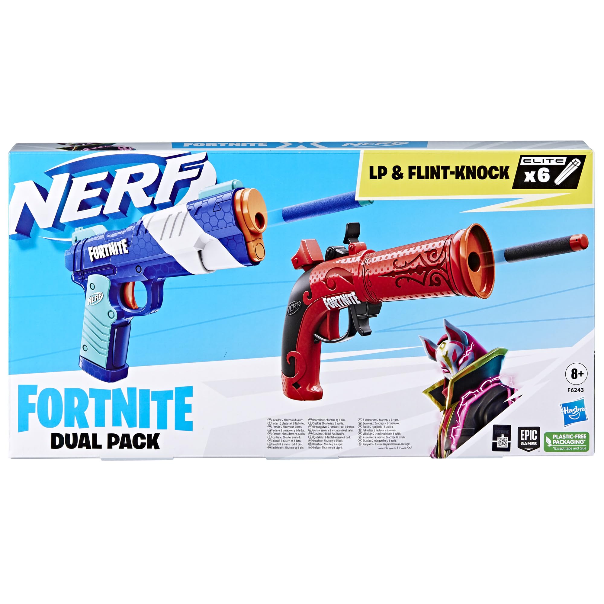 Outdoor duel scene featuring the Nerf Fortnite Dual Pack