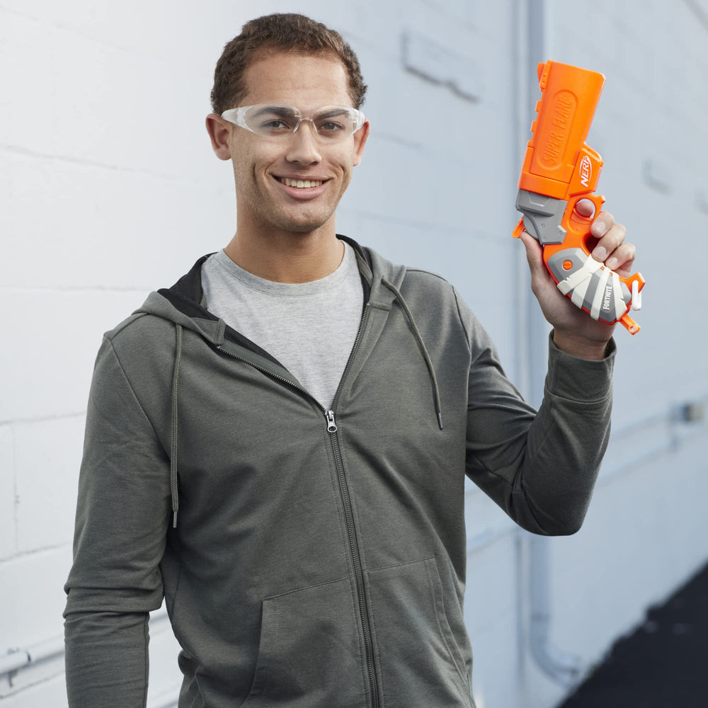 Nerf Fortnite Flare Blaster package with three Mega darts for immediate action.