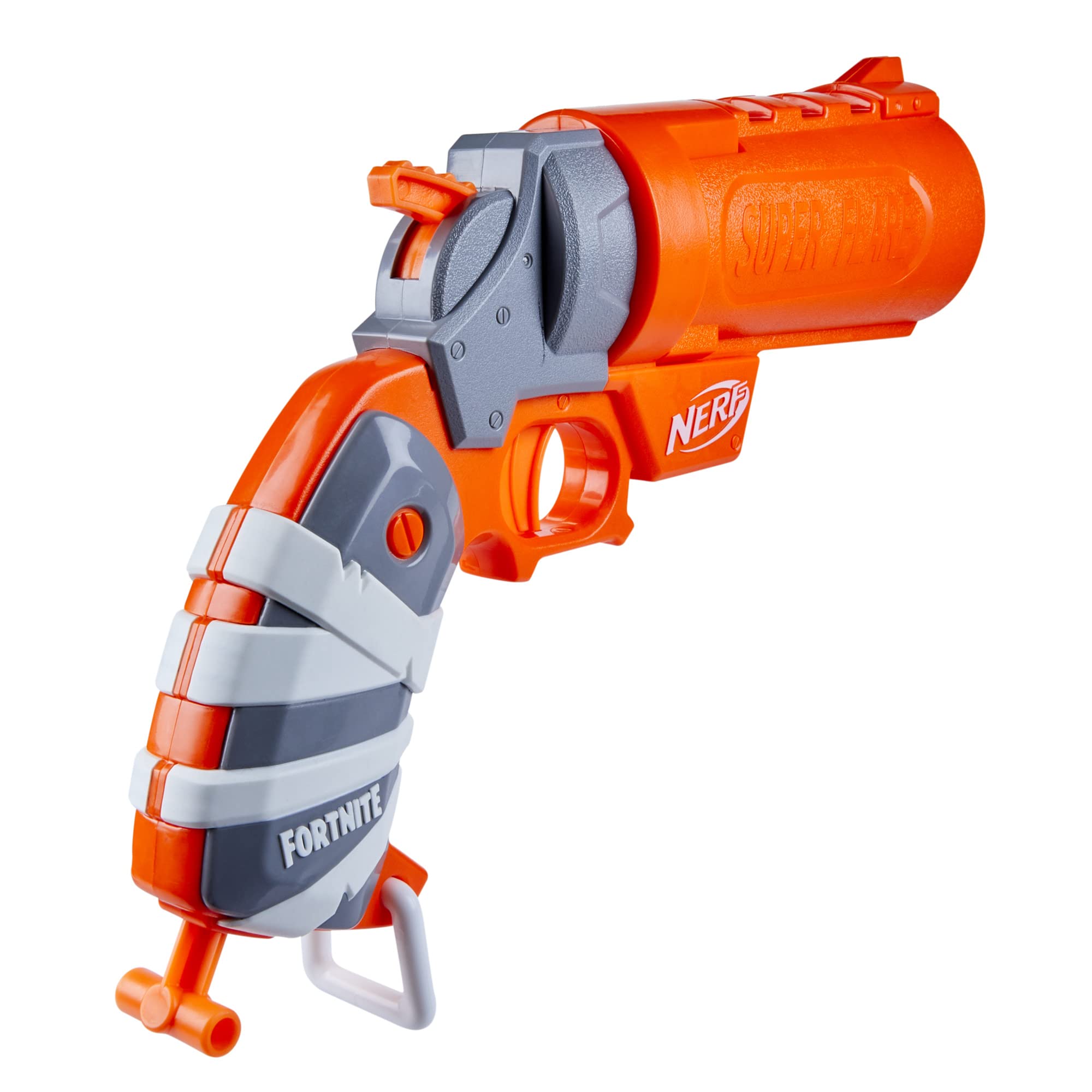 Nerf Fortnite Flare Blaster priming handle in use with smooth action for rapid launches.
