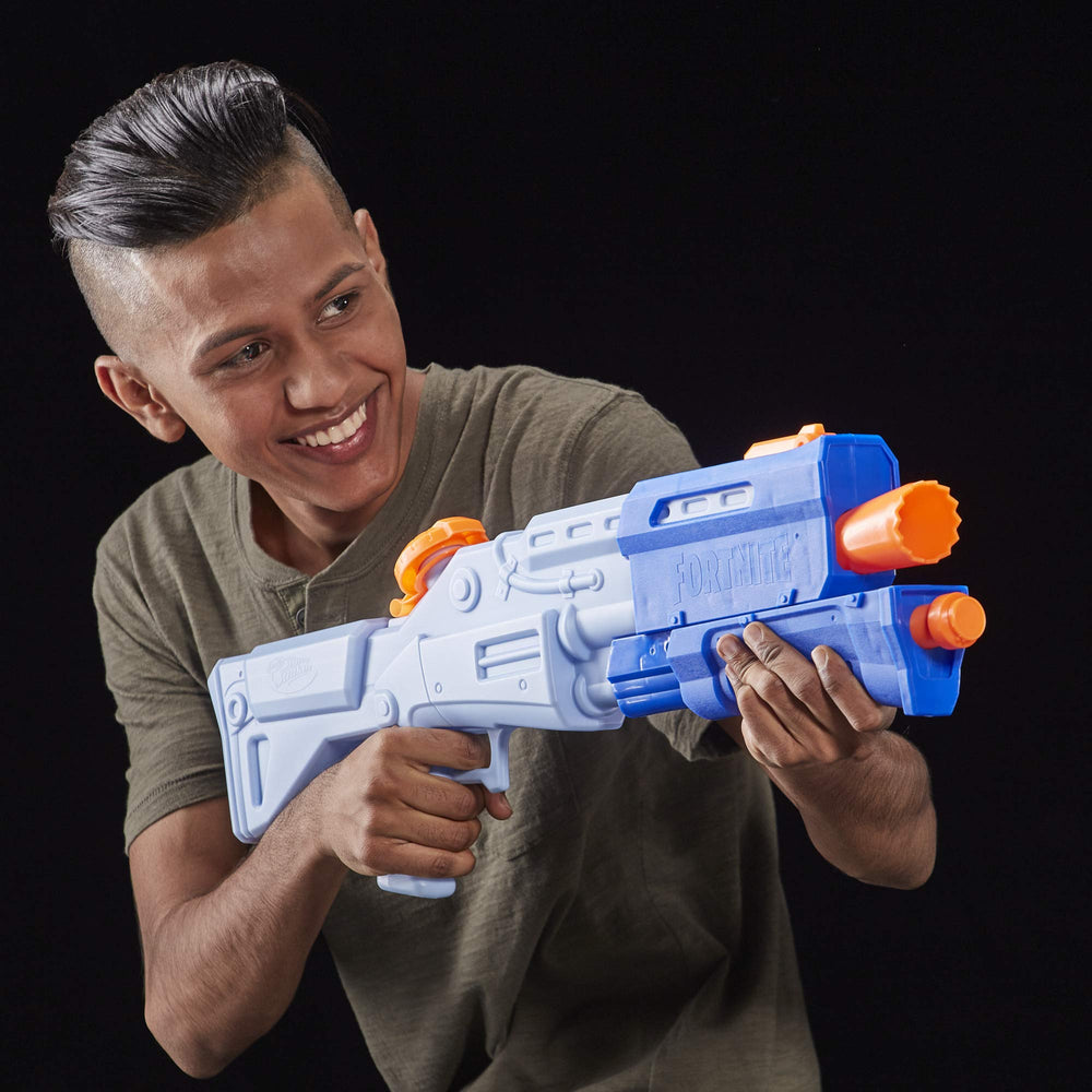 Nerf Fortnite TS-R water blaster cap opening for quick refill between rounds.