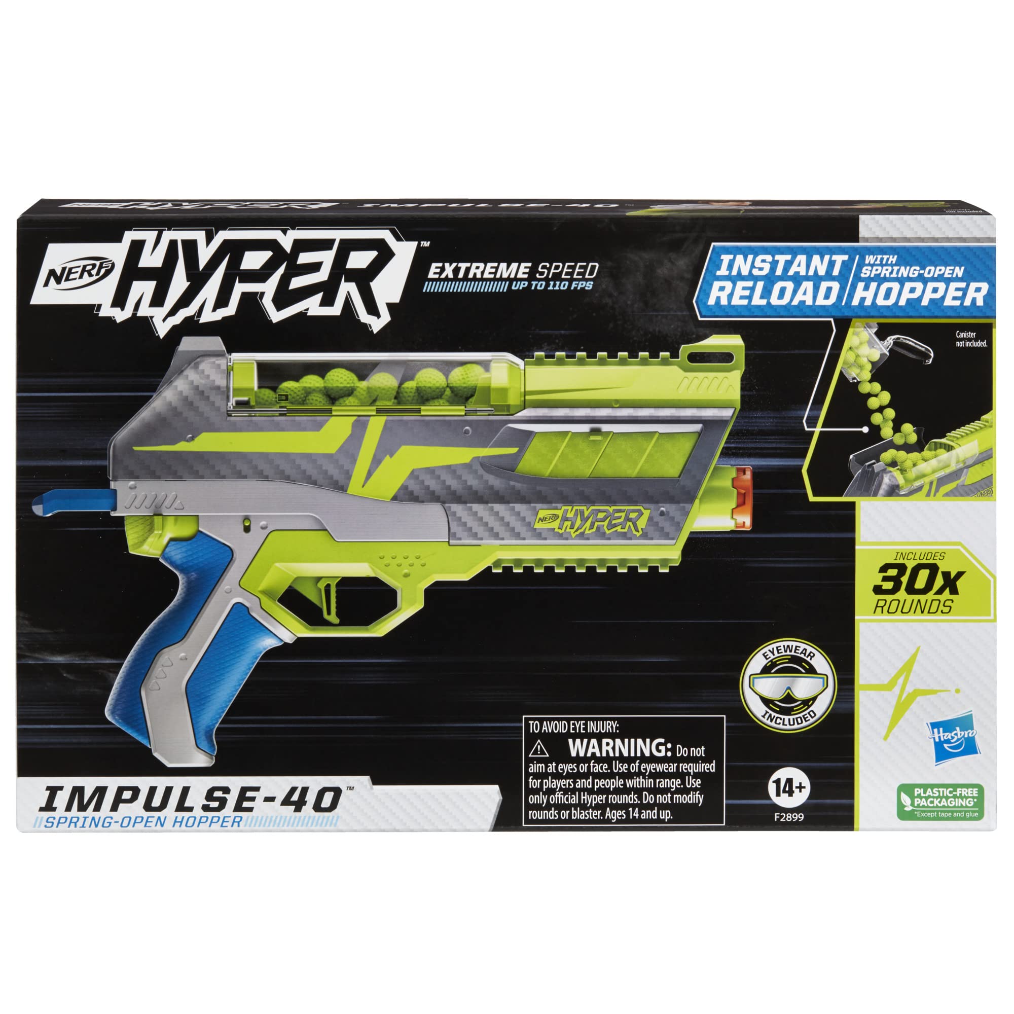 NERF Hyper Impulse-40 hopper doors open for instant reloads.