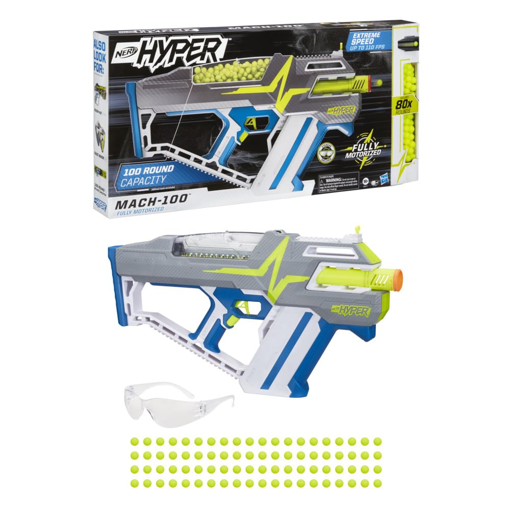 Nerf Hyper Mach-100 blaster in action for rapid-fire play.