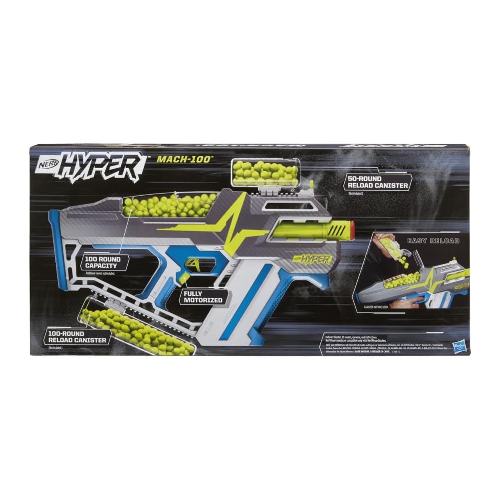 Fully motorized Nerf Hyper Mach-100 delivers steady firepower.