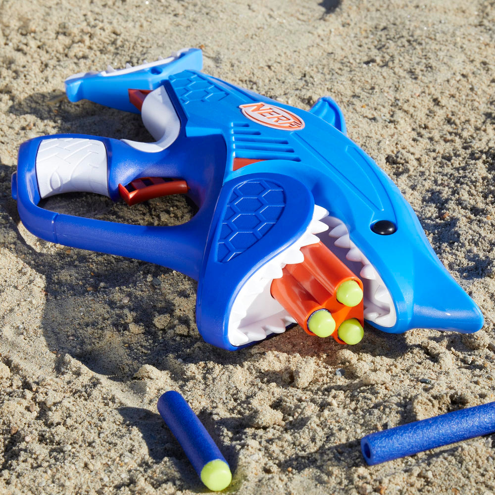 Outdoor-friendly Sharkfire blaster for backyard games.